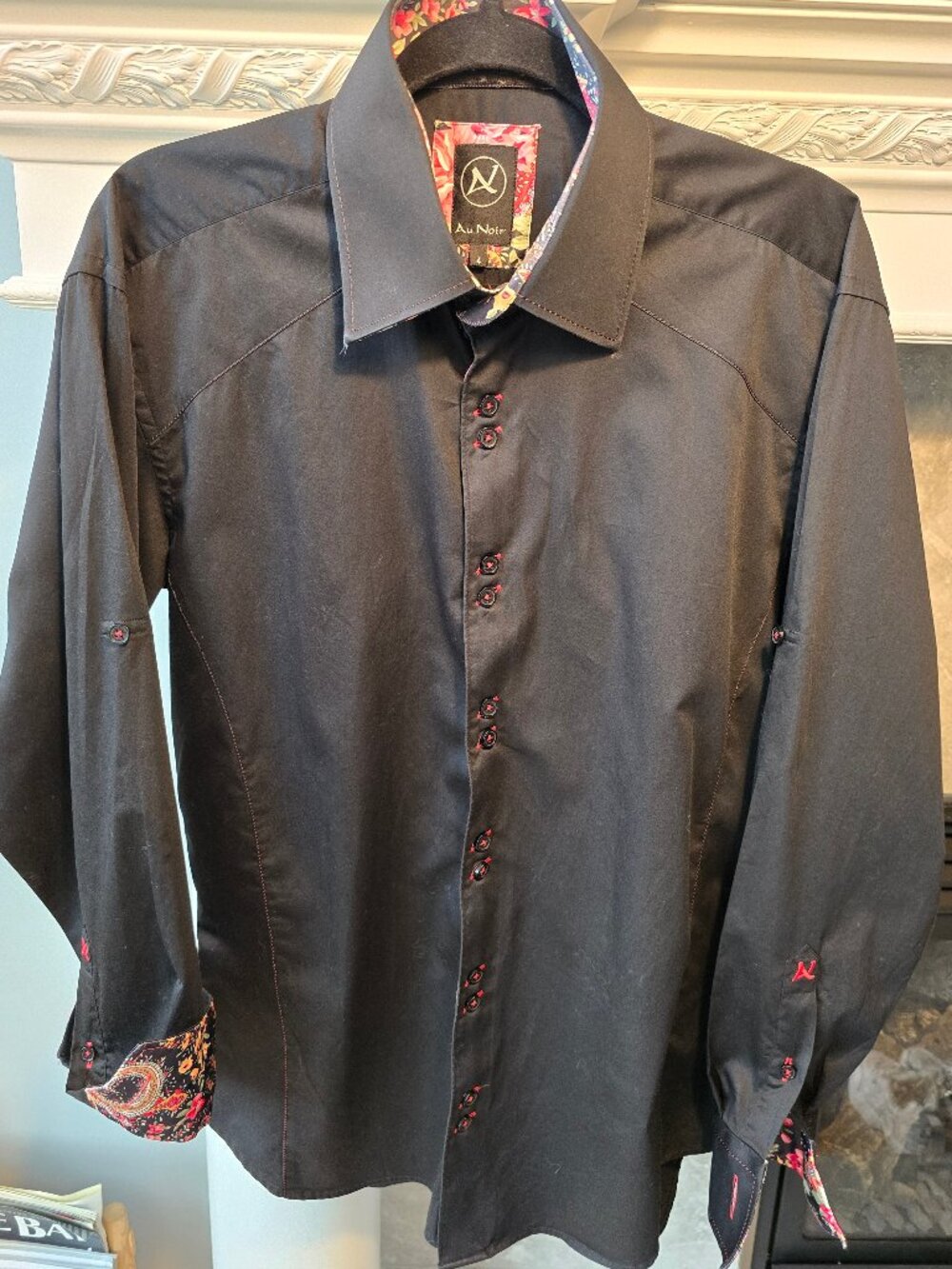 Au Noir Montreal Men's Black Long Sleeve Dress Shirt - Size 4 (Large) Slim Fit
